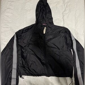 Garage Black Hooded Windbreaker with Striped Sleeves